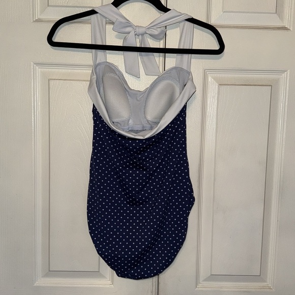 Lauren Ralph Lauren Blue And White Polka Dot Pinup Style Halter Neck Swimsuit - Picture 4 of 9